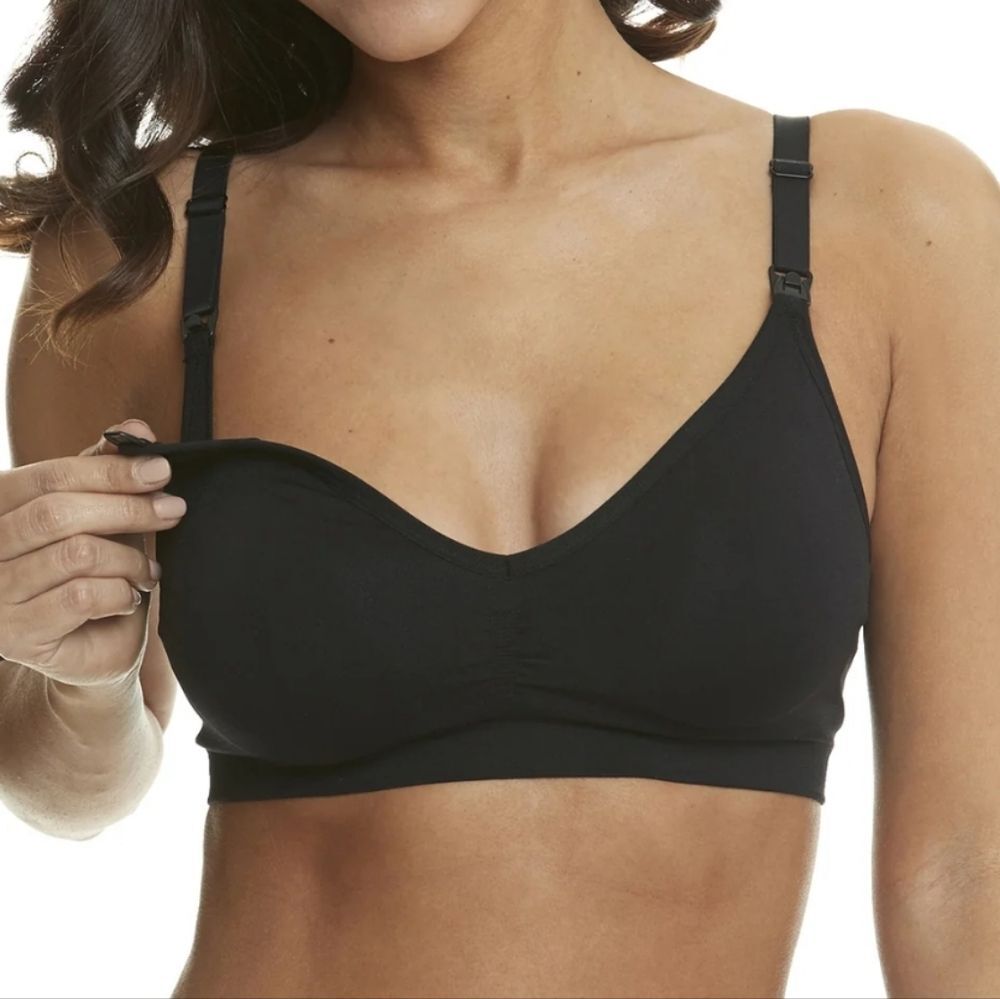 Hotfish Black Seamless Breathable Wireless Nursing Breastfeeding Clip Bra, Sz S